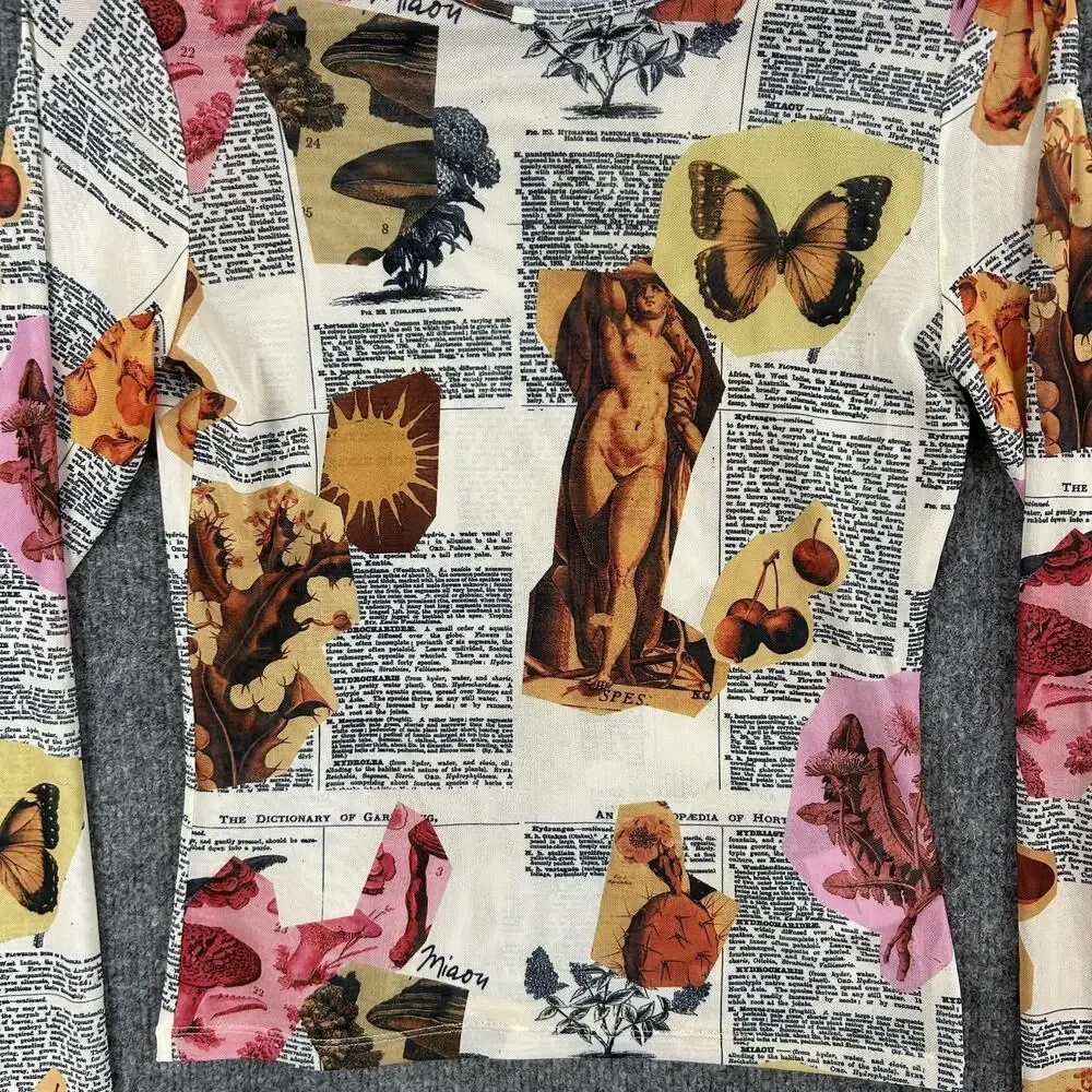 Miaou Top Medium Long Sleeve Tee in Botany Dictionary Flower Mesh Artsy Indie - Picture 2 of 10